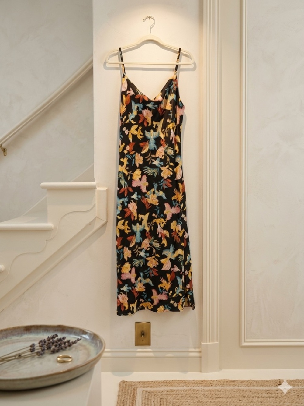 Inspired Hearts Black Midi Slip Dress with Multicolor Floral Print